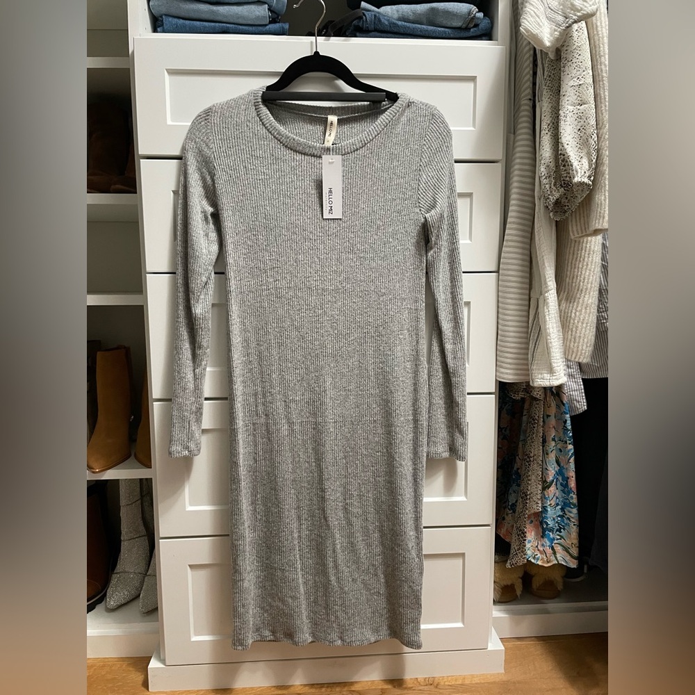 Hello MIZ Gray Long Sleeve Casual Sheath Dress